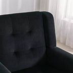 Fauteuil d'appoint en velours Etokfoks avec siège rembourré ergonomique, dossier et accoudoirs capitonnés, pieds en bois massif noir 29.5L x 29.5P x 34.6H pouces