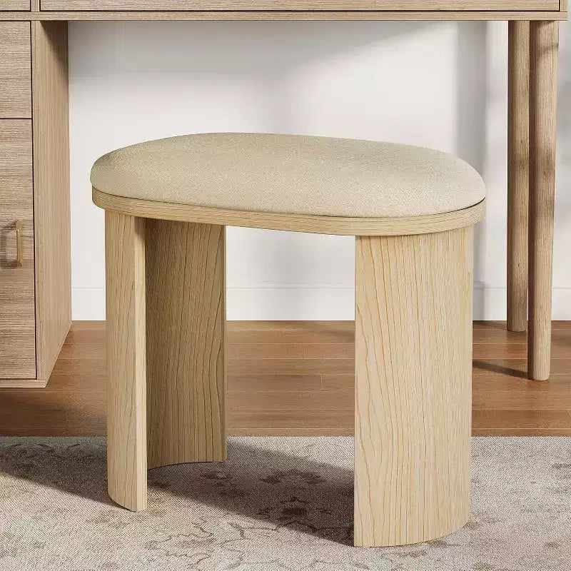 Lantine Tabouret de vanité 23,6 pouces, Repose-pieds ottoman pour canapé avec coussin, Petit banc d'entrée pour salon, chambre, salle de maquillage, Beige