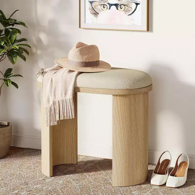 Lantine Tabouret de vanité 23,6 pouces, Repose-pieds ottoman pour canapé avec coussin, Petit banc d'entrée pour salon, chambre, salle de maquillage, Beige