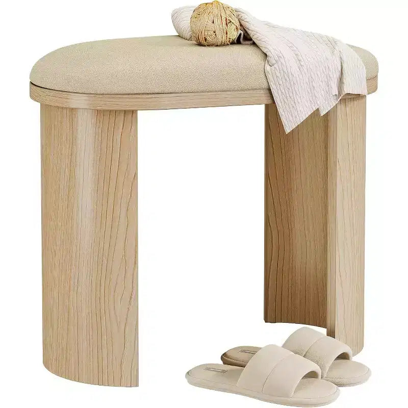 Lantine Tabouret de vanité 23,6 pouces, Repose-pieds ottoman pour canapé avec coussin, Petit banc d'entrée pour salon, chambre, salle de maquillage, Beige