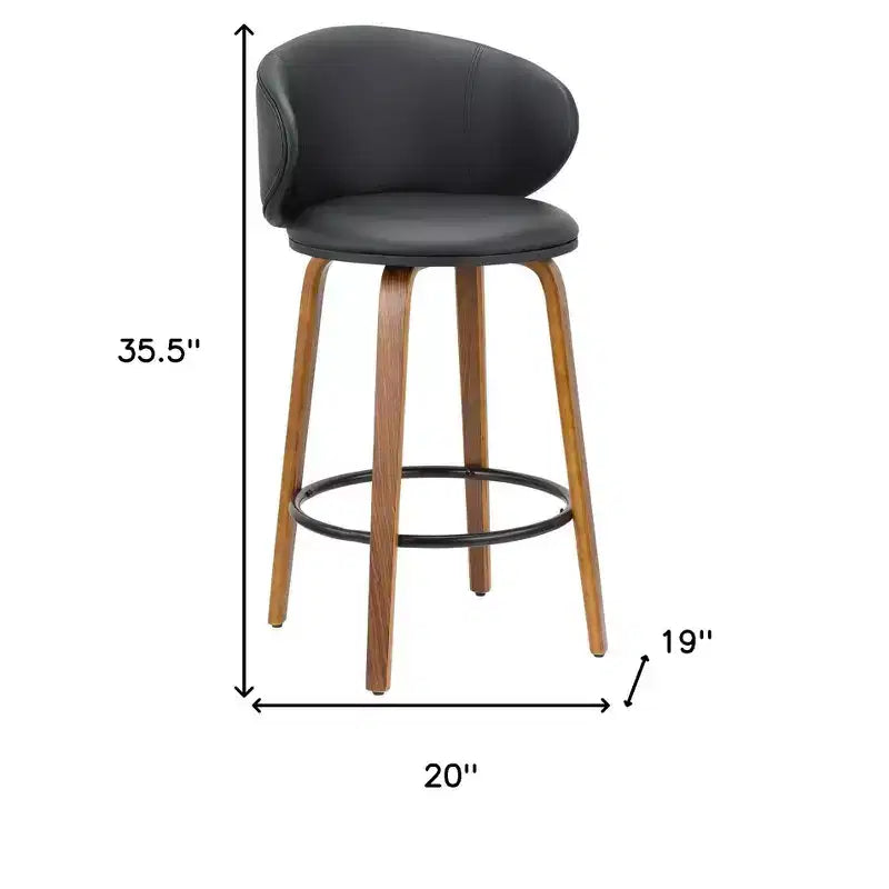 HomeRoots Lot de Deux Chaises de Bar à Dossier Bas Hauteur Comptoir en Similicuir Noir et Marron et Bois Massif 26 po