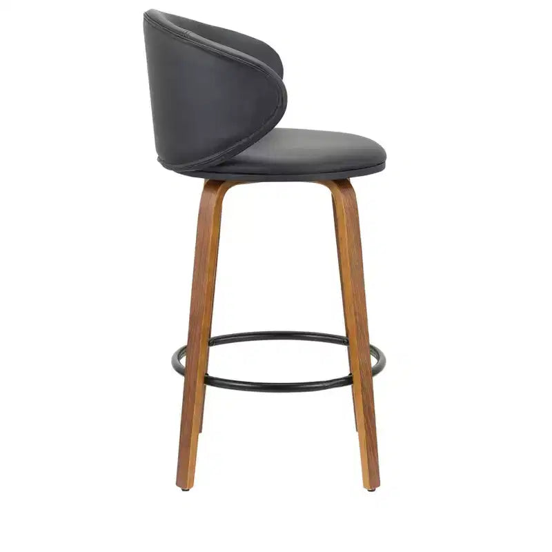 HomeRoots Lot de Deux Chaises de Bar à Dossier Bas Hauteur Comptoir en Similicuir Noir et Marron et Bois Massif 26 po