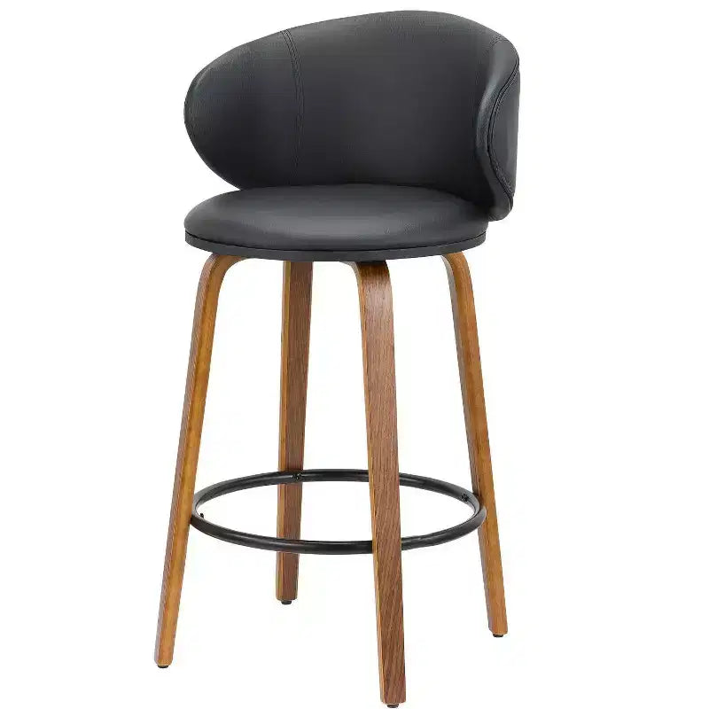 HomeRoots Lot de Deux Chaises de Bar à Dossier Bas Hauteur Comptoir en Similicuir Noir et Marron et Bois Massif 26 po