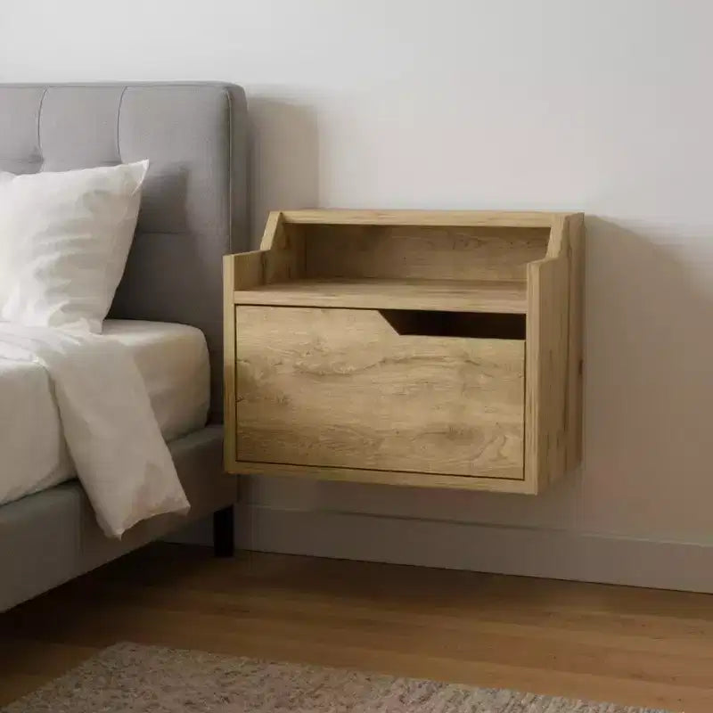 HomeRoots Table de chevet flottante à un tiroir en bois beige 13