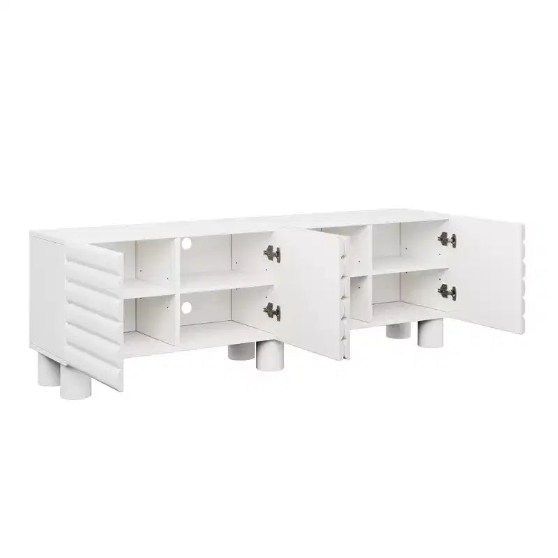 JVNOXK Meuble TV style vague de 70 pouces avec étagères réglables et 4 armoires, compatible avec les téléviseurs jusqu'à 75 pouces ; Idéal pour les salons, Blanc