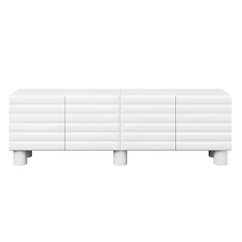 JVNOXK Meuble TV style vague de 70 pouces avec étagères réglables et 4 armoires, compatible avec les téléviseurs jusqu'à 75 pouces ; Idéal pour les salons, Blanc
