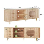 JVNOXK Meuble TV encastré moderne de 65 pouces avec plateau aspect marbre et accents dorés, convient aux salons, Chêne naturel