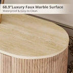 JVNOXK Meuble TV encastré moderne de 65 pouces avec plateau aspect marbre et accents dorés, convient aux salons, Chêne naturel