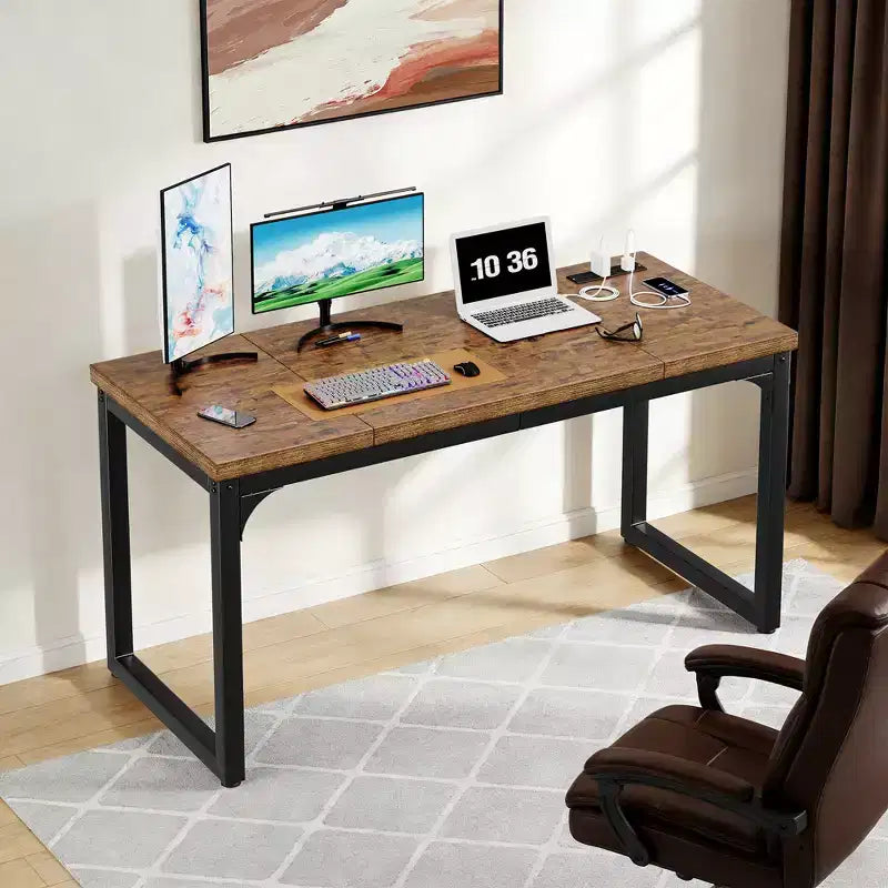 Dyonery Computer Desk, 1.2 Thick Desktop, Heavy-Duty Metal Frame, Large Home Office & Gaming Desk, Rustic Brown