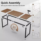 Dyonery Bureau informatique, plateau de 3 cm d'épaisseur, cadre métallique robuste, grand bureau pour la maison et les jeux, marron rustique