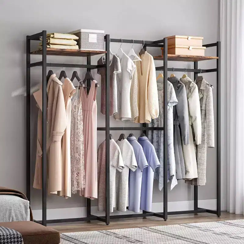 Portant à vêtements Lantine robuste avec étagères et tringle de suspension, organisateur de placard autoportant pour couloir, chambre, noir foncé, charge maximale 227 kg