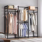Portant à vêtements Lantine robuste avec étagères et tringle de suspension, organisateur de placard autoportant pour couloir, chambre, noir foncé, charge maximale 227 kg