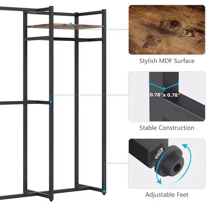 Portant à vêtements Lantine robuste avec étagères et tringle de suspension, organisateur de placard autoportant pour couloir, chambre, noir foncé, charge maximale 227 kg