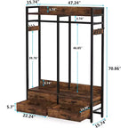 Lantine Dressing Portant à Vêtements avec 4 Tiroirs et Crochets pour Chambre, Salon, Marron Rustique