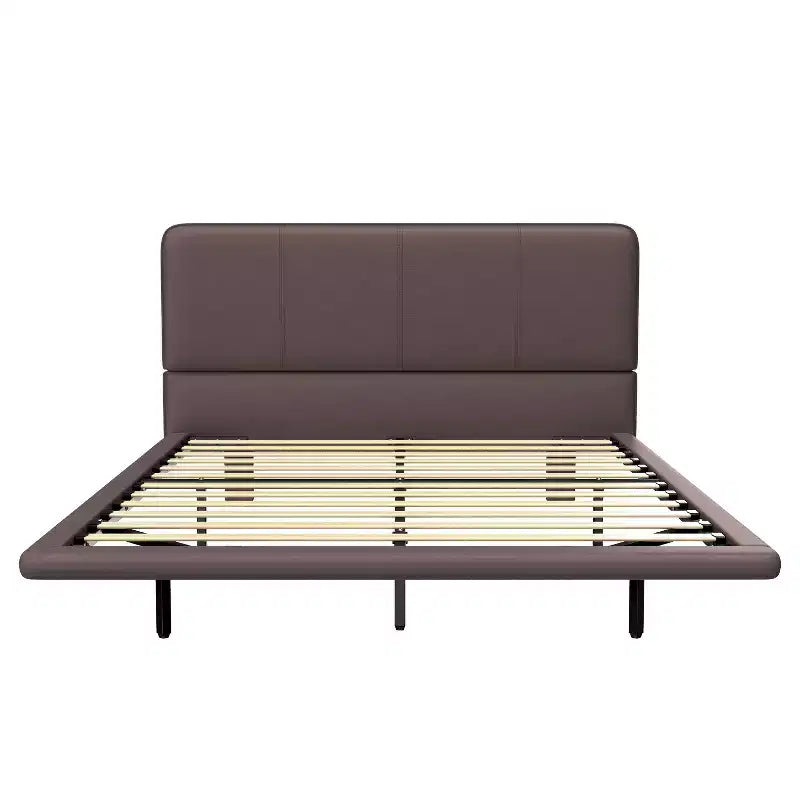 Cadre de lit flottant Queen Size avec lumières LED, sommier tapissier moderne en cuir PU pour chambre à coucher