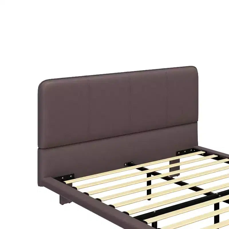Cadre de lit flottant Queen Size avec lumières LED, sommier tapissier moderne en cuir PU pour chambre à coucher