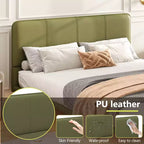 Cadre de lit flottant Queen Size avec lumières LED, sommier tapissier moderne en cuir PU pour chambre à coucher