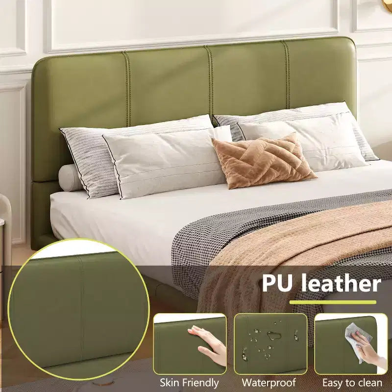 Cadre de lit flottant Queen Size avec lumières LED, sommier tapissier moderne en cuir PU pour chambre à coucher