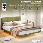 Cadre de lit flottant Queen Size avec lumières LED, sommier tapissier moderne en cuir PU pour chambre à coucher