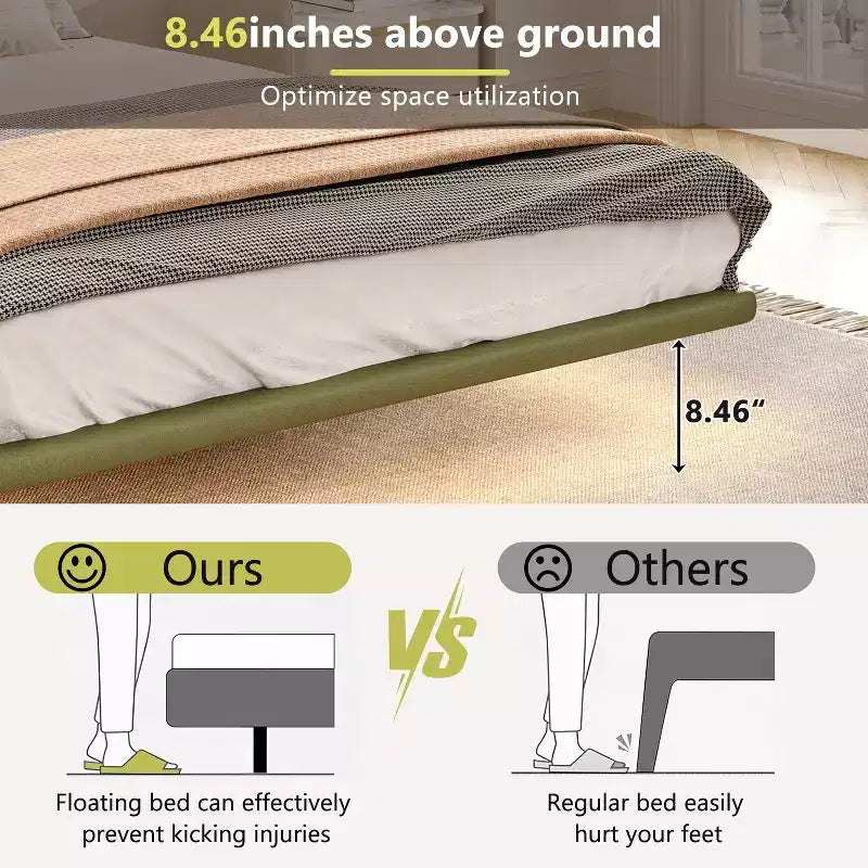 Cadre de lit flottant Queen Size avec lumières LED, sommier tapissier moderne en cuir PU pour chambre à coucher