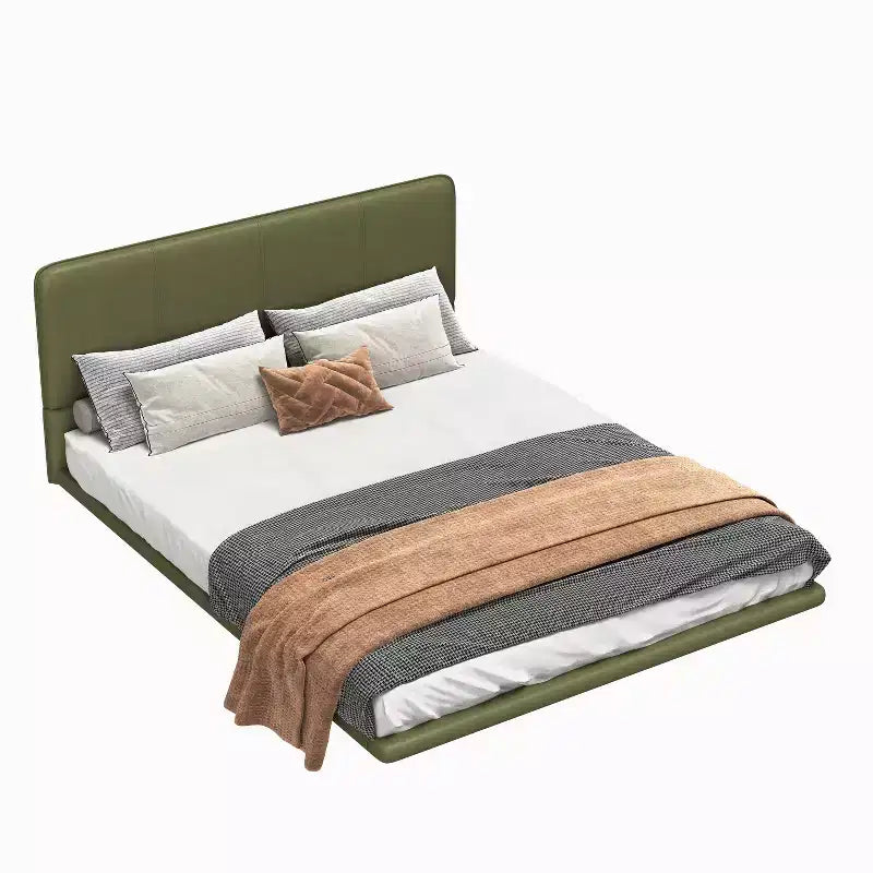 Cadre de lit flottant Queen Size avec lumières LED, sommier tapissier moderne en cuir PU pour chambre à coucher