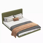 Cadre de lit flottant Queen Size avec lumières LED, sommier tapissier moderne en cuir PU pour chambre à coucher