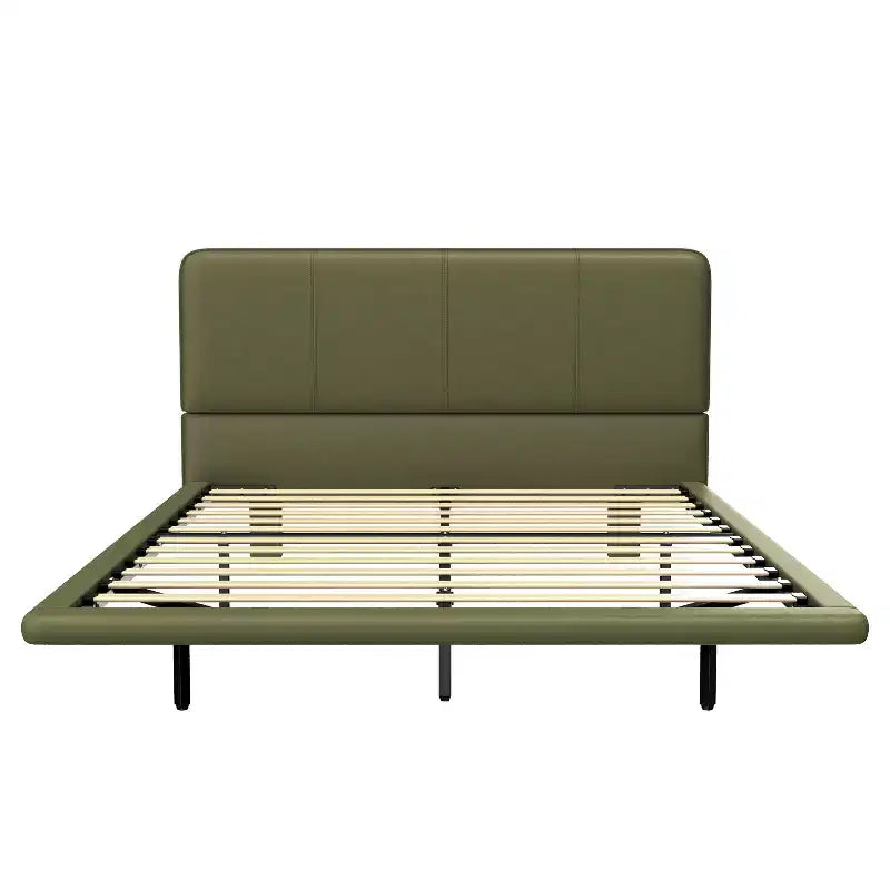 Cadre de lit flottant Queen Size avec lumières LED, sommier tapissier moderne en cuir PU pour chambre à coucher