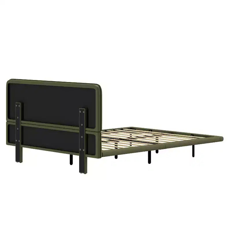 Cadre de lit flottant Queen Size avec lumières LED, sommier tapissier moderne en cuir PU pour chambre à coucher