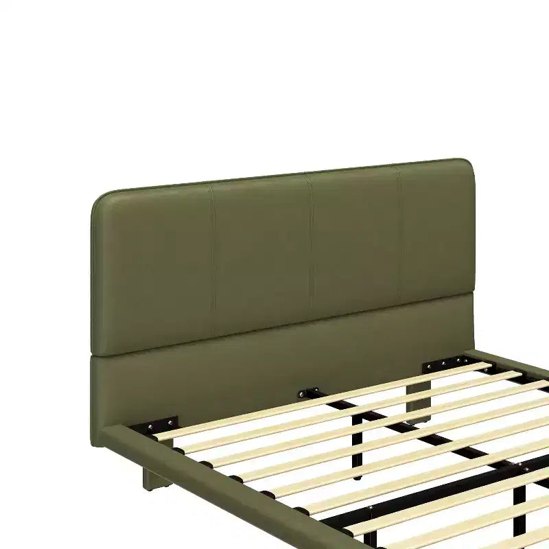 Cadre de lit flottant Queen Size avec lumières LED, sommier tapissier moderne en cuir PU pour chambre à coucher