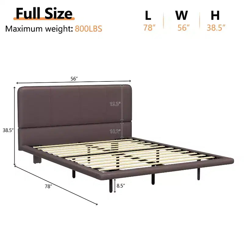 Cadre de lit flottant Queen Size avec lumières LED, sommier tapissier moderne en cuir PU pour chambre à coucher