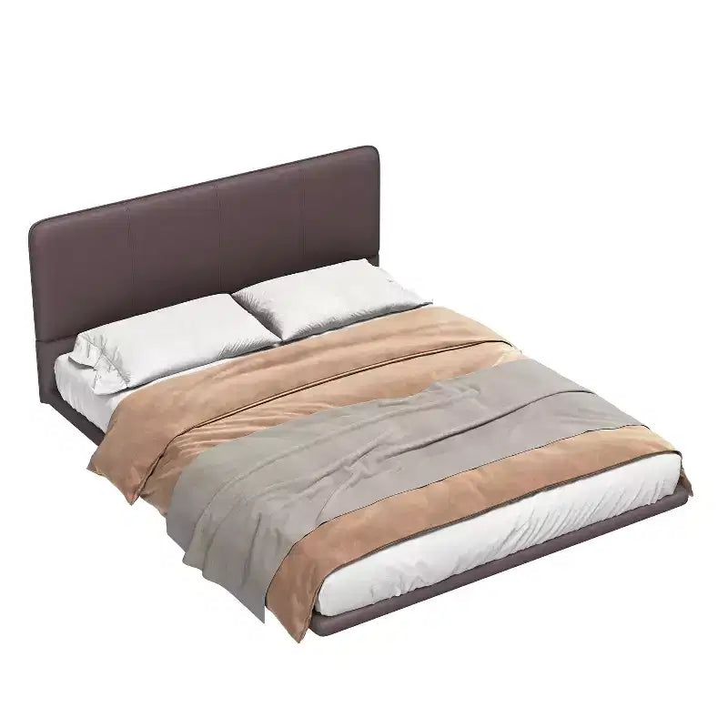 Cadre de lit flottant Queen Size avec lumières LED, sommier tapissier moderne en cuir PU pour chambre à coucher