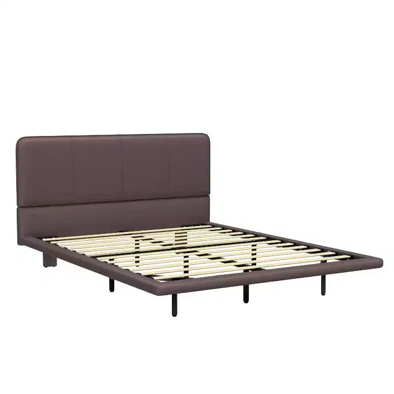Cadre de lit flottant Queen Size avec lumières LED, sommier tapissier moderne en cuir PU pour chambre à coucher