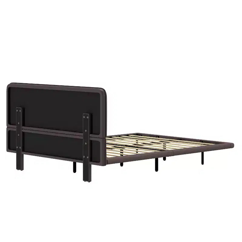 Cadre de lit flottant Queen Size avec lumières LED, sommier tapissier moderne en cuir PU pour chambre à coucher