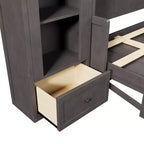 Lit escamotable Queen Size avec armoires latérales et éclairage LED, lit armoire mural pliant avec étagères de rangement et tiroirs pour chambre d'amis, gris