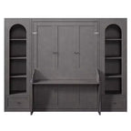 Lit escamotable Queen Size avec armoires latérales et éclairage LED, lit armoire mural pliant avec étagères de rangement et tiroirs pour chambre d'amis, gris