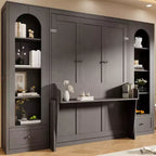 Lit escamotable Queen Size avec armoires latérales et éclairage LED, lit armoire mural pliant avec étagères de rangement et tiroirs pour chambre d'amis, gris