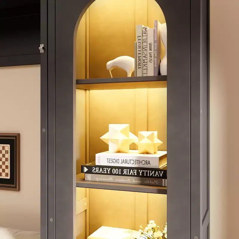 Lit escamotable Queen Size avec armoires latérales et éclairage LED, lit armoire mural pliant avec étagères de rangement et tiroirs pour chambre d'amis, gris