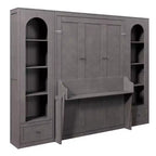 Lit escamotable Queen Size avec armoires latérales et éclairage LED, lit armoire mural pliant avec étagères de rangement et tiroirs pour chambre d'amis, gris