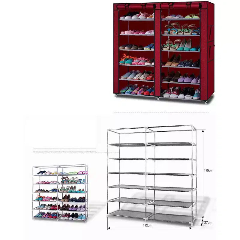 Meuble à chaussures en tissu non tissé, 6 rangées, 2 lignes, 12 compartiments, gris