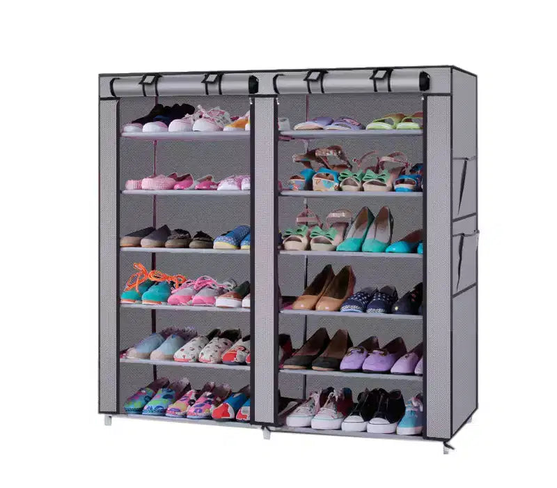 Meuble à chaussures en tissu non tissé, 6 rangées, 2 lignes, 12 compartiments, gris