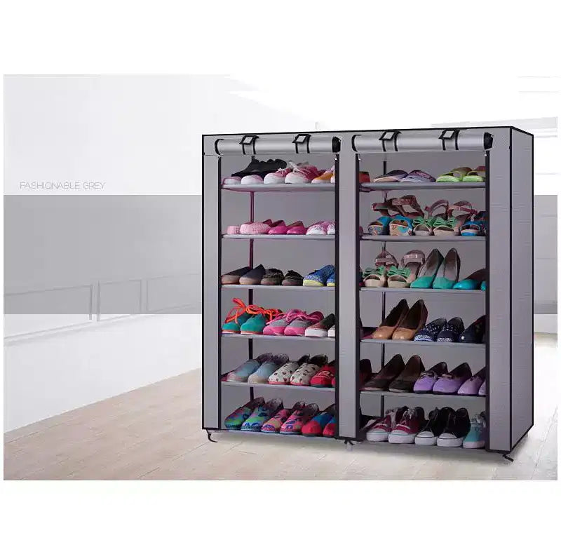 Meuble à chaussures en tissu non tissé, 6 rangées, 2 lignes, 12 compartiments, gris