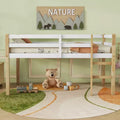 Twin Size Loft Bed with Ladder for Kids Teens, Wooden Loft Bed Frame with Strengthened Slats for Bedroom, Natural+White