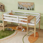 Lit mezzanine double avec échelle pour enfants et adolescents, cadre de lit mezzanine en bois avec lattes renforcées pour chambre à coucher, naturel+blanc