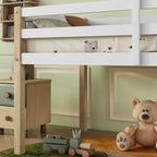 Lit mezzanine double avec échelle pour enfants et adolescents, cadre de lit mezzanine en bois avec lattes renforcées pour chambre à coucher, naturel+blanc