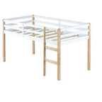 Lit mezzanine double avec échelle pour enfants et adolescents, cadre de lit mezzanine en bois avec lattes renforcées pour chambre à coucher, naturel+blanc