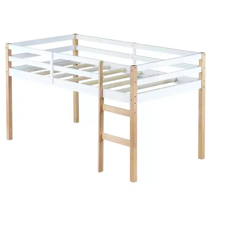 Lit mezzanine double avec échelle pour enfants et adolescents, cadre de lit mezzanine en bois avec lattes renforcées pour chambre à coucher, naturel+blanc