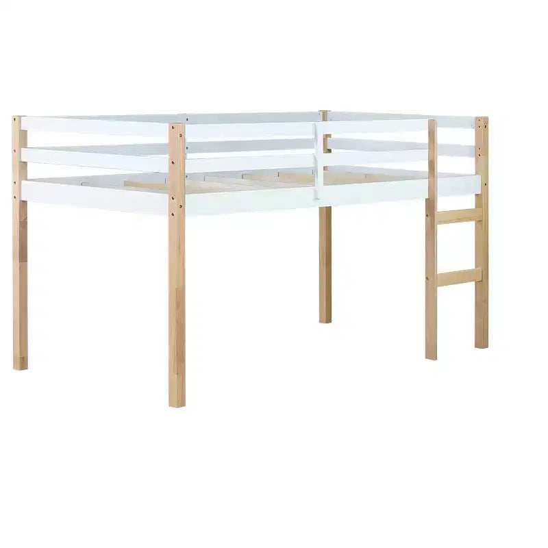 Lit mezzanine double avec échelle pour enfants et adolescents, cadre de lit mezzanine en bois avec lattes renforcées pour chambre à coucher, naturel+blanc