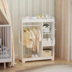 Portant de rangement pour déguisements d'enfants avec miroir, organisateur de costumes en bois avec tringle à suspendre, crochets et étagères, blanc