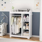 Portant de rangement pour déguisements d'enfants avec miroir, organisateur de costumes en bois avec tringle à suspendre, crochets et étagères, blanc