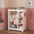 Portant de rangement pour déguisements d'enfants avec miroir, organisateur de costumes en bois avec tringle à suspendre, crochets et étagères, blanc